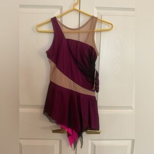 Del Arbour Asymmetrical Ice Skating Dress Hot Pink Black Mesh NWT Nude Wrap S